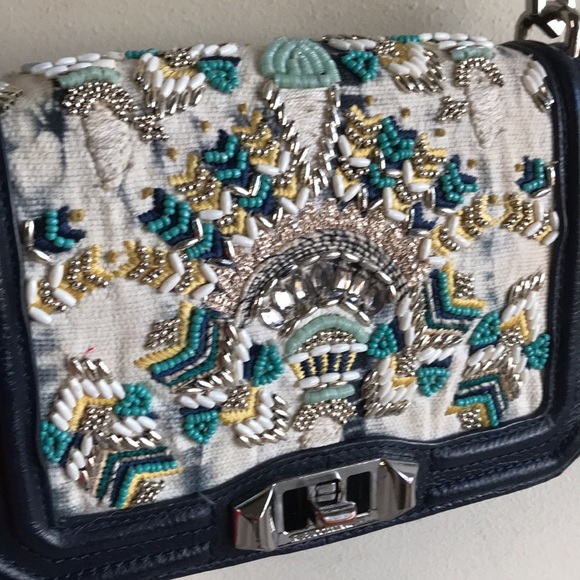 EUC Rebecca Minkoff bag Boho beaded LOVE crossbody Festival Beauty blue leather - Picture 4 of 13
